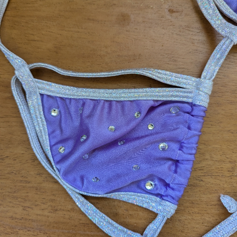 Vintage String Micro Bikini Exotic Dancer Purple Rhinestone‎ Rave V-string - Picture 5 of 14